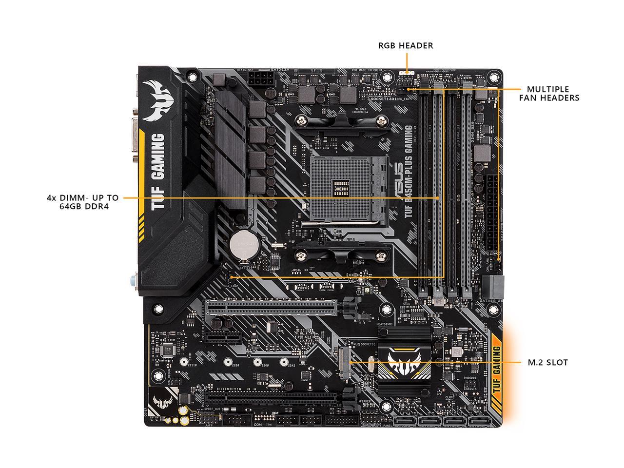ASUS TUF B450M-PLUS GAMING AM4 AMD B450 SATA 6Gb/s Micro ATX AMD Motherboard