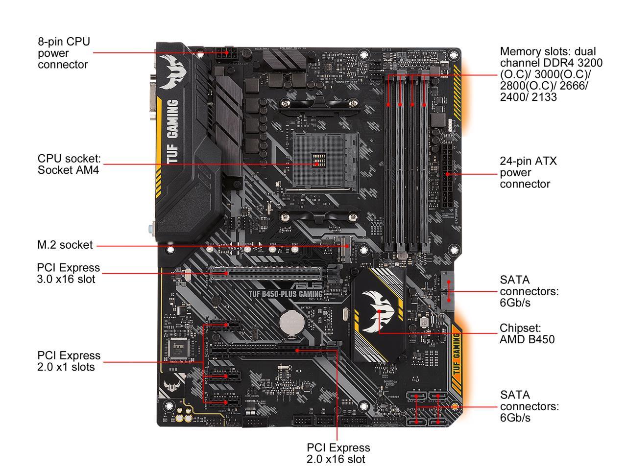 ASUS TUF B450-PLUS GAMING AM4 AMD B450 SATA 6Gb/s ATX AMD Motherboard