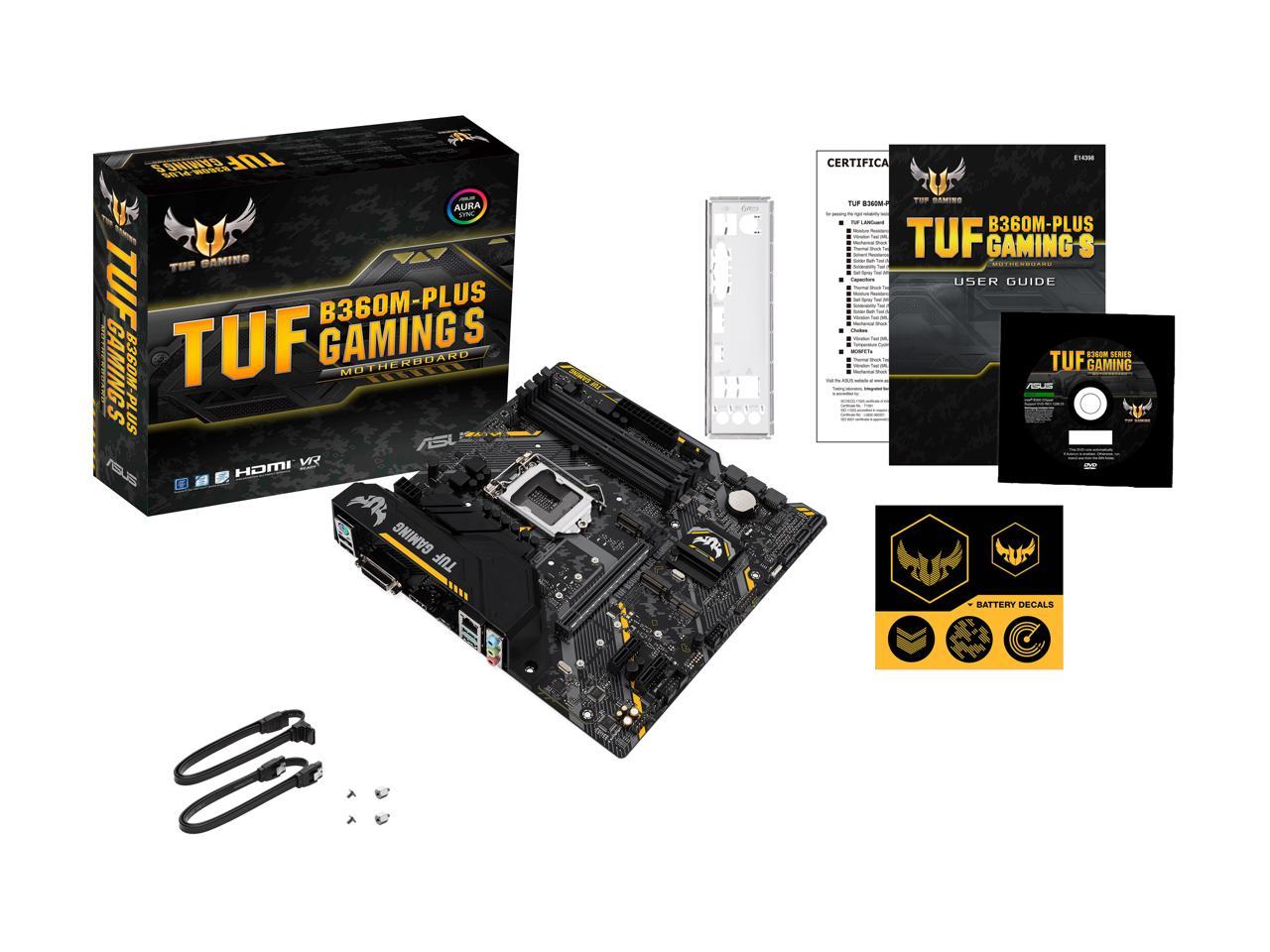 ASUS TUF B360M-PLUS GAMING S LGA 1151 (300 Series) Intel B360 HDMI SATA 6Gb/s USB 3.1 Micro ATX AMD Motherboard