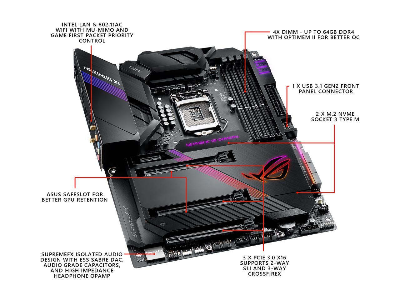 ASUS ROG Maximus XI Code Z390 Gaming Motherboard LGA1151 (Intel 8th and 9th Gen) ATX DDR4 HDMI M.2 USB 3.1 Gen2 Onboard 802.11 ac Wi-Fi