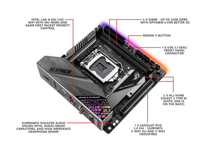 ASUS ROG Strix Z390-I Gaming Motherboard LGA1151 (Intel 8th and 9th Gen) Mini ITX (mITX) DDR4 DP HDMI M.2 USB 3.1 Gen2 Onboard 802.11 ac Wi-Fi