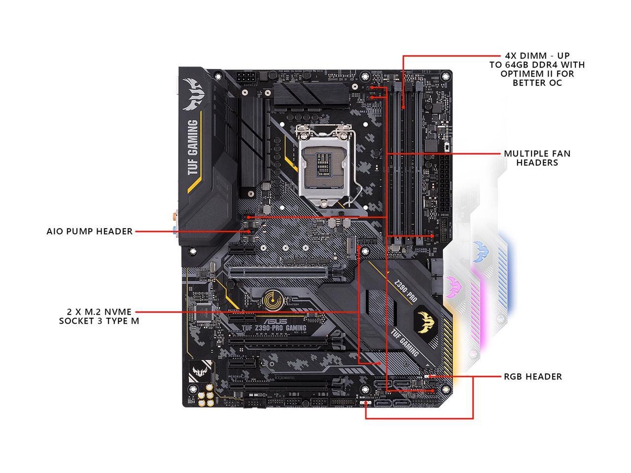 ASUS TUF Z390-Pro Gaming Motherboard LGA1151 (Intel 8th and 9th Gen) ATX DDR4 HDMI M.2 USB 3.1 Gen2 Gigabit LAN