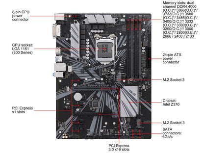 ASUS PRIME Z370-P II LGA 1151 (300 Series) Intel Z370 HDMI SATA 6Gb/s USB 3.1 ATX Intel Motherboard