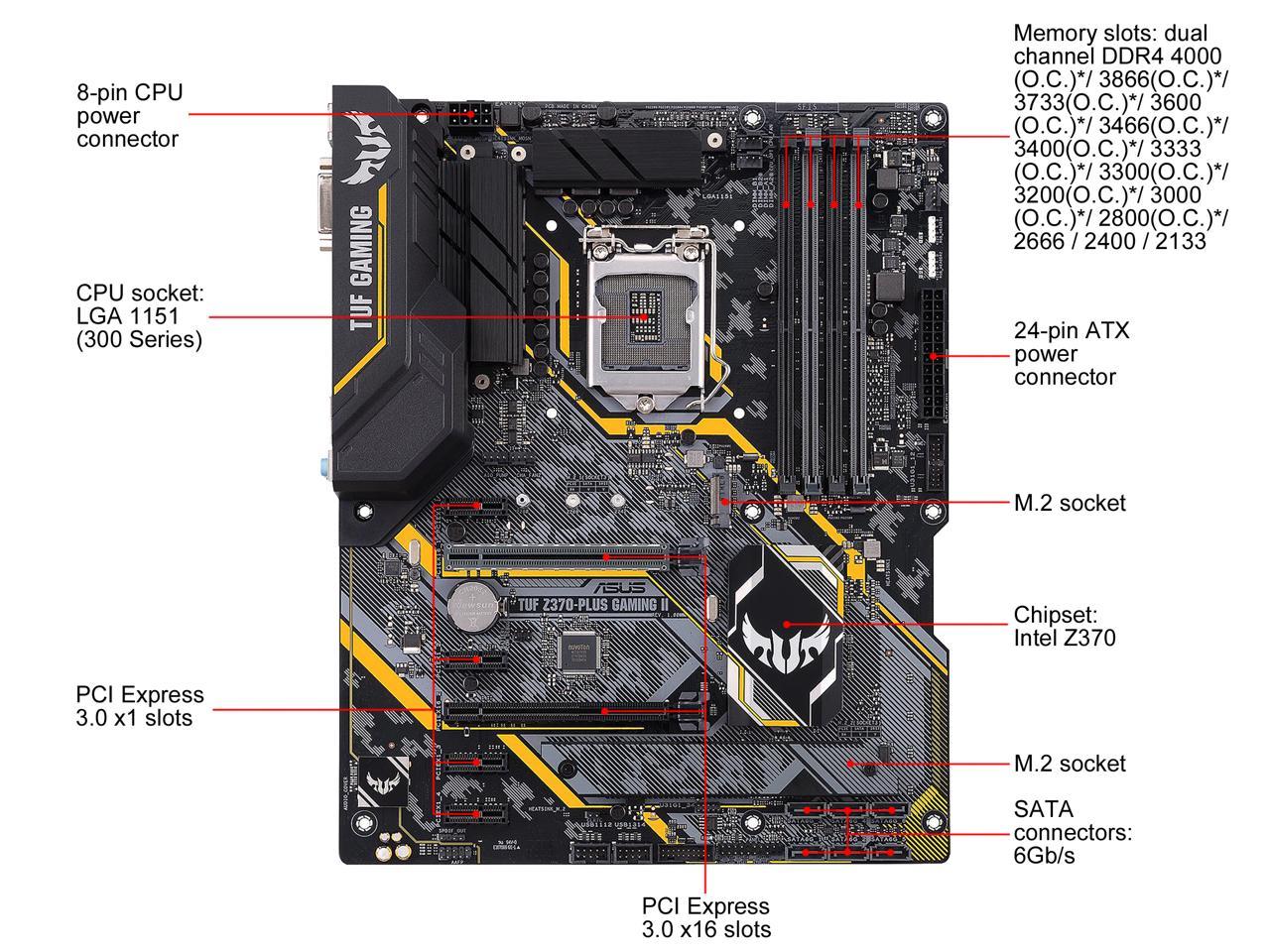 ASUS TUF Z370-Plus Gaming II LGA 1151 (300 Series) Intel Z370 HDMI SATA 6Gb/s USB 3.1 ATX Intel Motherboard