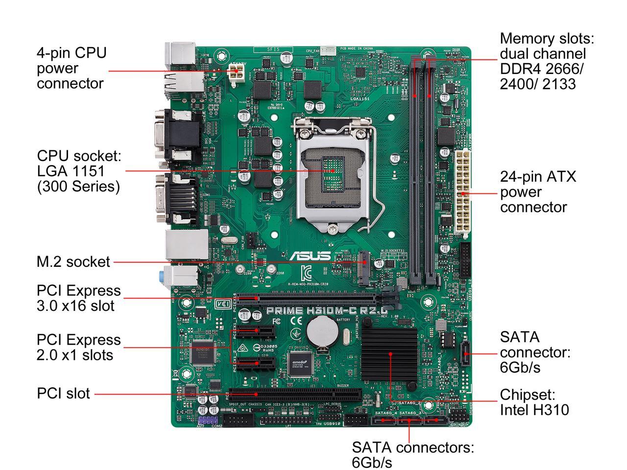 ASUS Prime H310M-C R2.0/CSM LGA 1151 (300 Series) Intel H310 SATA 6Gb/s USB 3.1 Micro ATX Intel Motherboard