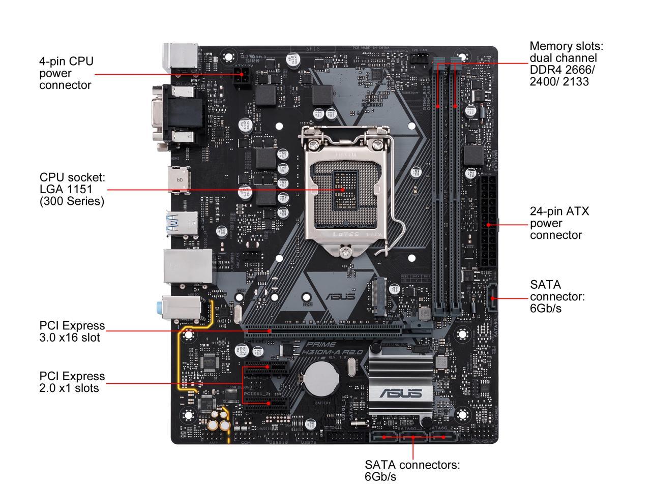 Asus Prime H310M-A R2.0/CSM Desktop Motherboard - Intel Chipset - Socket H4 LGA-1151