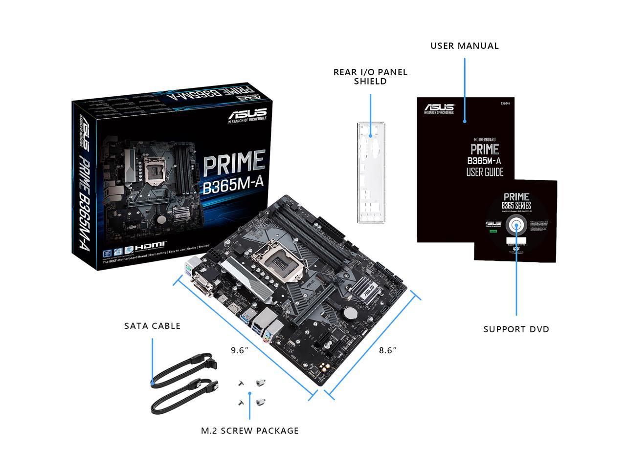 ASUS PRIME B365M-A LGA-1151 Support 9th/8th Gen Intel Processor with Aura Sync RGB Header, DDR4 2666 MHz, M.2 Support, HDMI, SATA 6Gbps mATX Motherboard