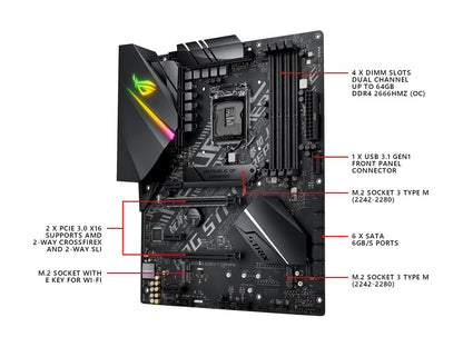 ASUS ROG STRIX B365-F GAMING Support 9th/8th Gen Intel Processor with Aura Sync RGB, Dual M.2, DisplayPort, HDMI, DVI, SATA 6Gbps and USB 3.1 Gen 2 ATX Gaming Motherboard