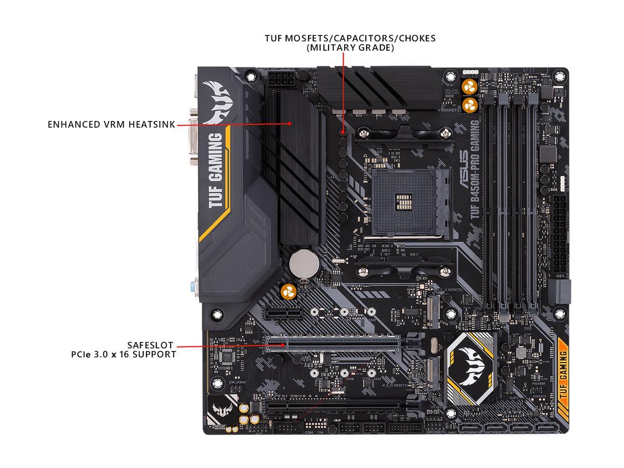 ASUS TUF B450M-PRO GAMING AMD Ryzen 3 AM4 DDR4, HDMI, Dual M.2, USB 3.1 Gen 2 and Aura Sync RGB LED Lighting Micro-ATX Motherboard