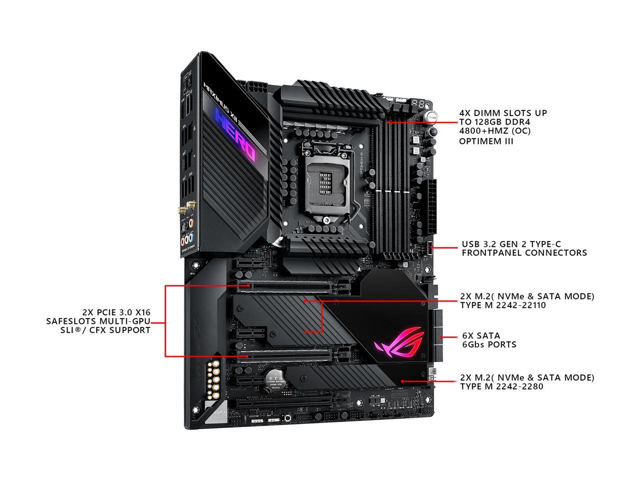 ASUS ROG MAXIMUS XII HERO (WI-FI) LGA 1200 (Intel 10th Gen) Intel Z490 (WiFi 6) SATA 6Gb/s ATX Intel Motherboard (14+2 Power Stages, DDR4 4800+, 5Gbps LAN, Intel LAN, Bluetooth v5.1, Triple M.2, Aura Sync)
