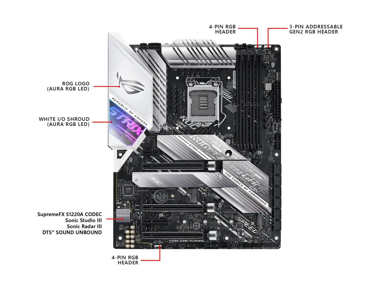 ASUS ROG STRIX Z490-A GAMING LGA 1200 (Intel 10th Gen) Intel Z490 SATA 6Gb/s ATX Intel Motherboard (12+2 Power Stages, DDR4 4600, Intel 2.5Gb Ethernet, USB 3.2 Gen 2, AURA Sync)