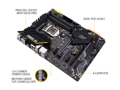 ASUS TUF GAMING Z490-PLUS (WI-FI) LGA 1200 (Intel 10th Gen) Intel Z490 (WiFi 6) SATA 6Gb/s ATX Intel Motherboard (Dual M.2, 12+2 Power Stages, USB 3.2 Front Panel Type-C, Intel WiFi 6 & 1Gb LAN, Aura Sync)