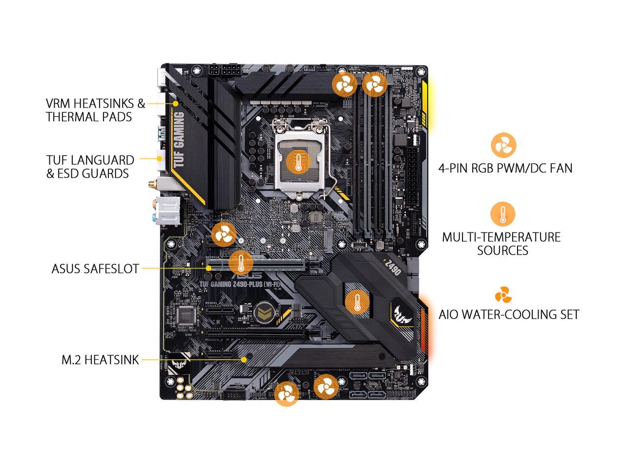 ASUS TUF GAMING Z490-PLUS (WI-FI) LGA 1200 (Intel 10th Gen) Intel Z490 (WiFi 6) SATA 6Gb/s ATX Intel Motherboard (Dual M.2, 12+2 Power Stages, USB 3.2 Front Panel Type-C, Intel WiFi 6 & 1Gb LAN, Aura Sync)