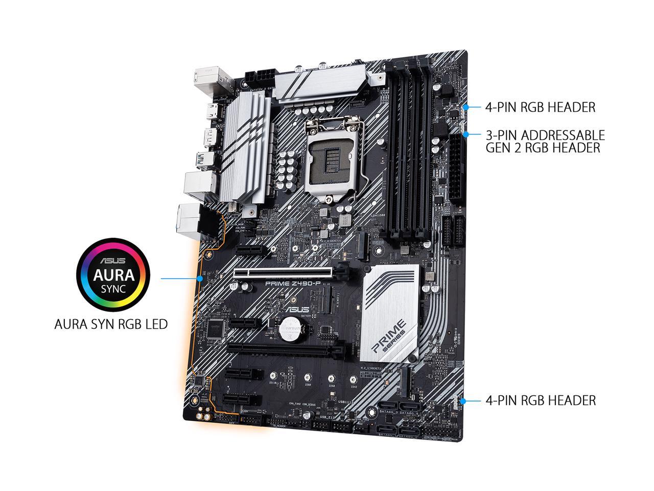 ASUS PRIME Z490-P LGA 1200 (Intel 10th Gen) Intel Z490 SATA 6Gb/s ATX Intel Motherboard (Dual M.2, DDR4 4600, 1Gb Ethernet, USB 3.2 Gen 2 USB Type-A, Thunderbolt 3 Support, Aura Sync RGB)