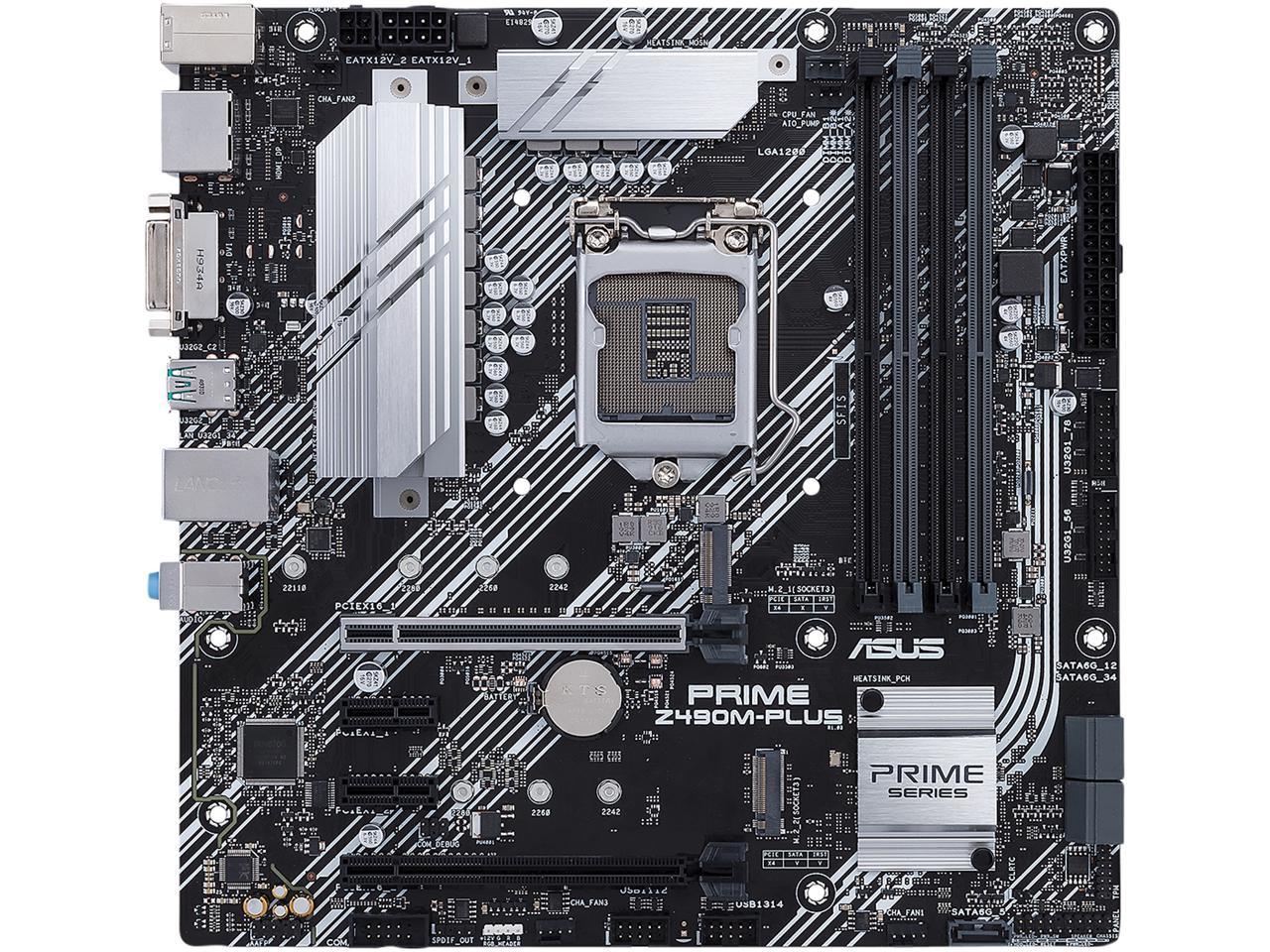 ASUS PRIME Z490M-PLUS LGA 1200 (Intel 10th Gen) Intel Z490 SATA 6Gb/s Micro ATX Intel Motherboard (Dual M.2, DDR4 4400, 1Gb Ethernet, USB 3.2 Gen 2 USB Type-A, Aura Sync RGB)
