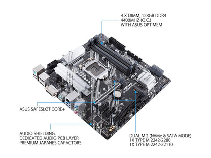 ASUS PRIME Z490M-PLUS LGA 1200 (Intel 10th Gen) Intel Z490 SATA 6Gb/s Micro ATX Intel Motherboard (Dual M.2, DDR4 4400, 1Gb Ethernet, USB 3.2 Gen 2 USB Type-A, Aura Sync RGB)
