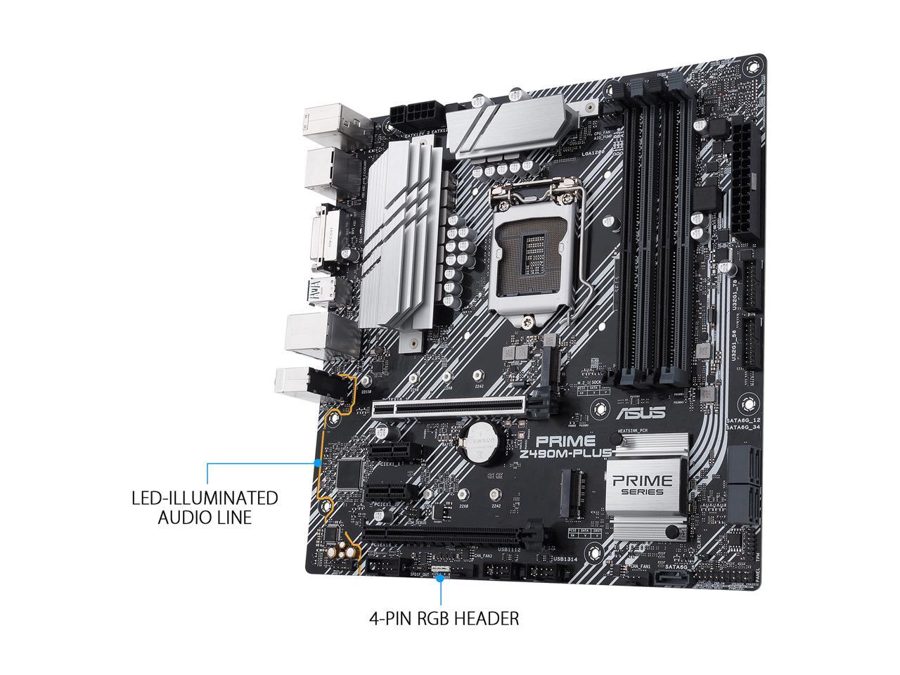 ASUS PRIME Z490M-PLUS LGA 1200 (Intel 10th Gen) Intel Z490 SATA 6Gb/s Micro ATX Intel Motherboard (Dual M.2, DDR4 4400, 1Gb Ethernet, USB 3.2 Gen 2 USB Type-A, Aura Sync RGB)