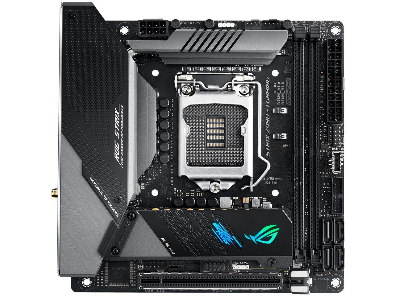 ASUS ROG STRIX Z490-I GAMING (WiFi 6) LGA 1200 (Intel 10th Gen) Intel Z490 SATA 6Gb/s Mini ITX Intel Motherboard (8+2 Power Stages, DDR4 4800, Intel 2.5Gb Ethernet, USB 3.2 Front Panel Type-C, HDMI 2.0a and AURA Sync)