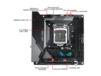ASUS ROG STRIX Z490-I GAMING (WiFi 6) LGA 1200 (Intel 10th Gen) Intel Z490 SATA 6Gb/s Mini ITX Intel Motherboard (8+2 Power Stages, DDR4 4800, Intel 2.5Gb Ethernet, USB 3.2 Front Panel Type-C, HDMI 2.0a and AURA Sync)