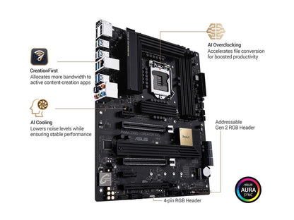 ASUS ProART Z490-CREATOR 10G LGA 1200 Intel Z490 SATA 6Gb/s ATX Intel Motherboard (12+2 Power Stages, DDR4 4600, 10G LAN Card, 2.5G Intel LAN, Thunderbolt 3 Type-C, M.2, USB 3.2 Gen 2)