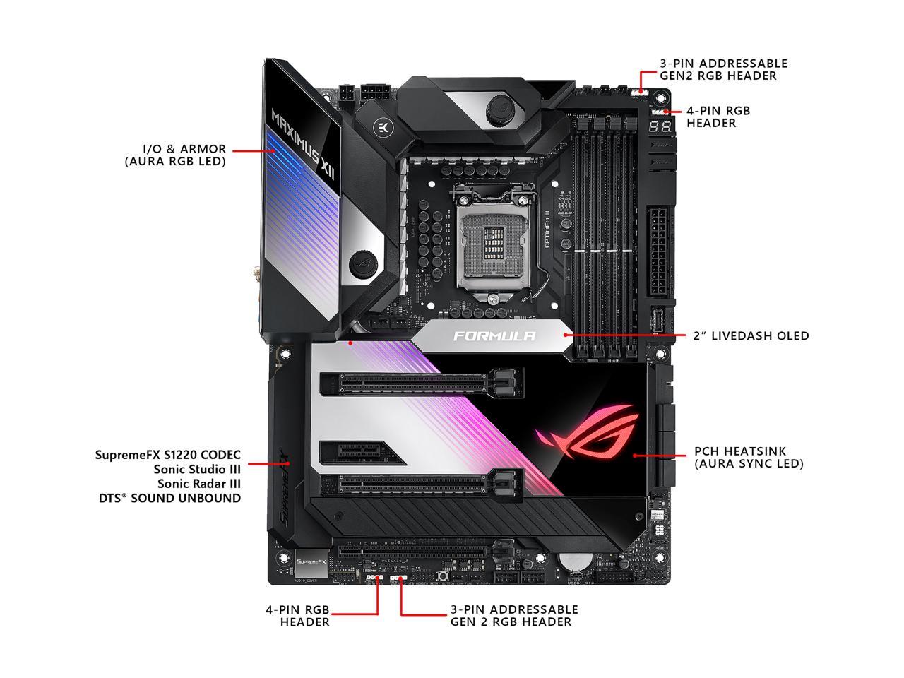 ASUS ROG MAXIMUS XII FORMULA (WiFi 6) LGA 1200 Intel Z490 SATA 6Gb/s ATX Intel Motherboard (16 Power Stages, EK CrossChill III, 10Gbps & Intel 2.5Gb LAN, Triple M.2, 2" Livedash OLED, Aura Sync)