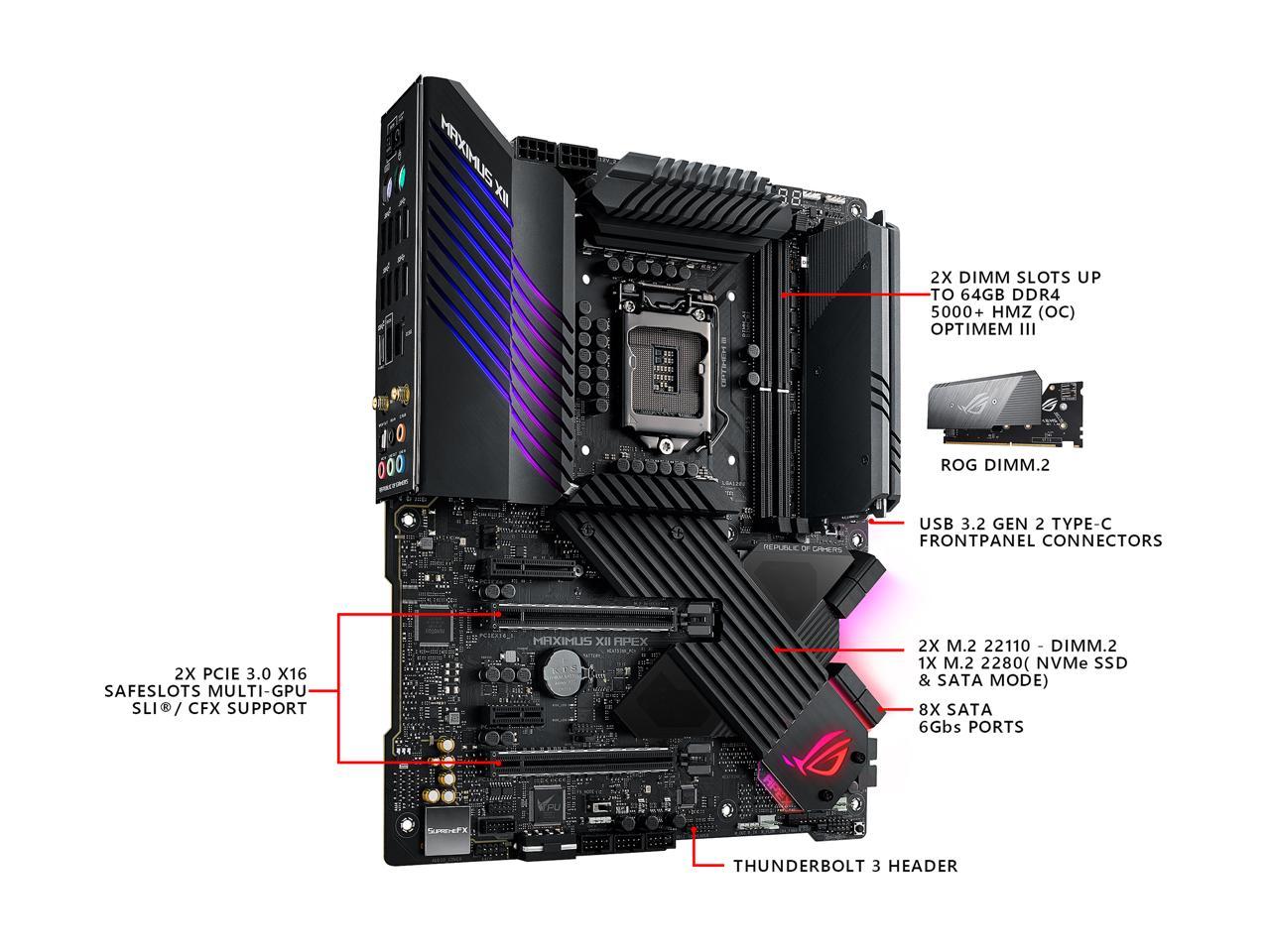 ASUS ROG MAXIMUS XII APEX (WiFi 6) LGA 1200 Intel Z490 SATA 6Gb/s ATX Intel Motherboard (16 Power Stages, DDR4 4800, Intel 2.5Gb LAN, DIMM.2, USB 3.2 Gen 2 and Aura Sync RGB)