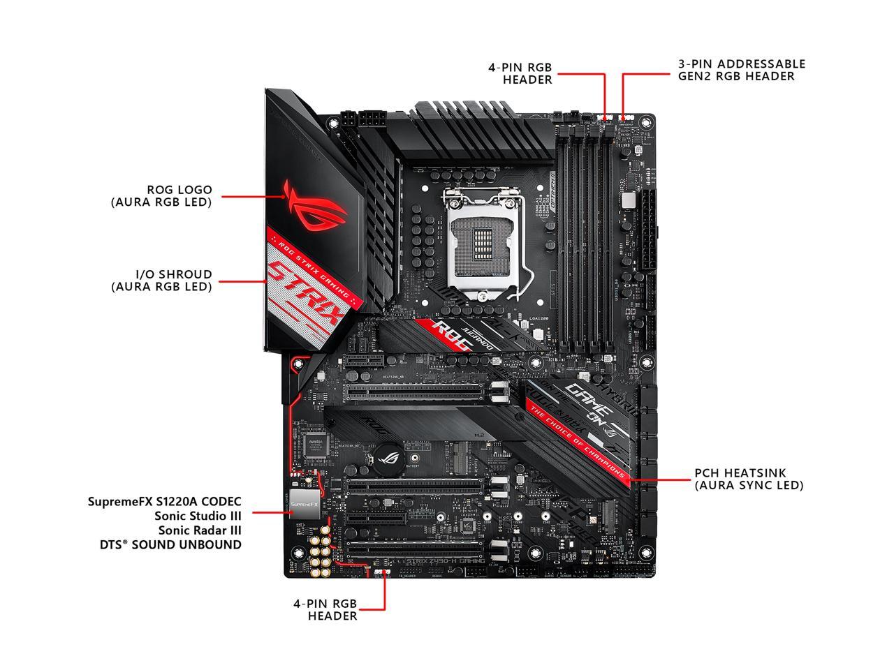ASUS ROG STRIX Z490-H GAMING LGA 1200 (Intel 10th Gen) Intel Z490 SATA 6Gb/s ATX Intel Motherboard (12+2 Power Stages, DDR4 4600, Intel 2.5Gb Ethernet, USB 3.2 Gen 2, AURA Sync)