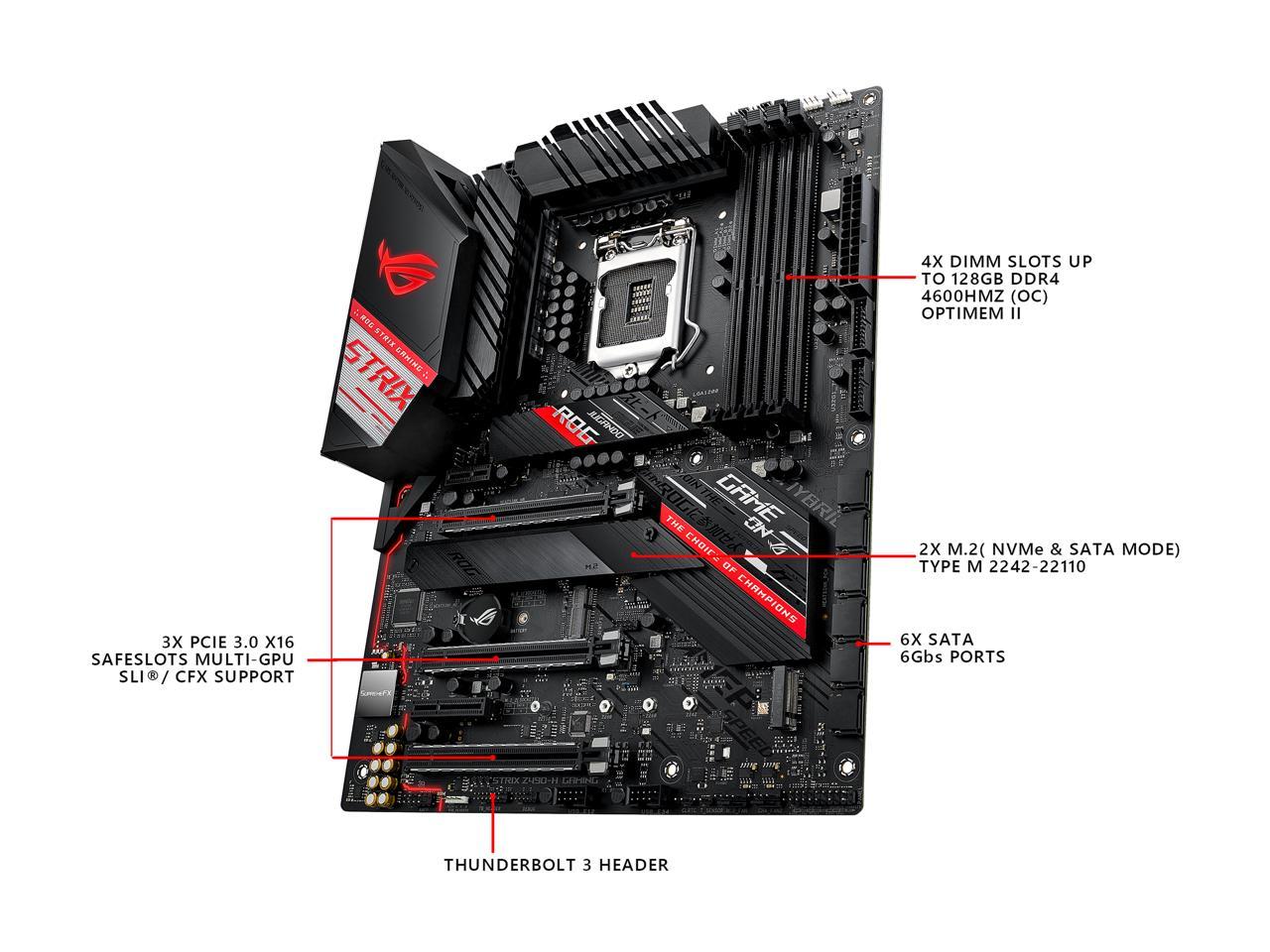 ASUS ROG STRIX Z490-H GAMING LGA 1200 (Intel 10th Gen) Intel Z490 SATA 6Gb/s ATX Intel Motherboard (12+2 Power Stages, DDR4 4600, Intel 2.5Gb Ethernet, USB 3.2 Gen 2, AURA Sync)