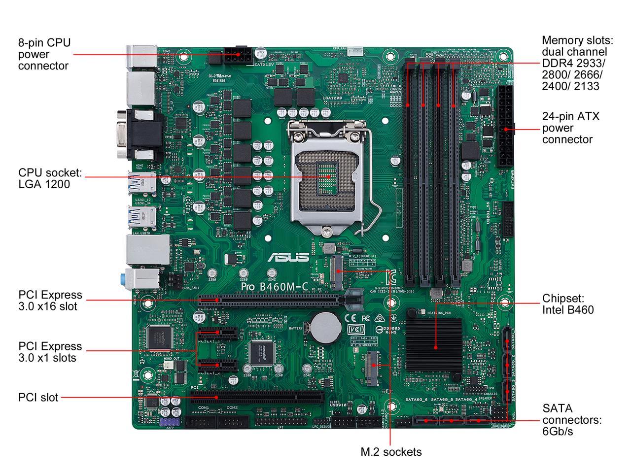 ASUS PRO B460M-C/CSM LGA 1200 Intel B460 SATA 6Gb/s Micro ATX Intel Motherboard
