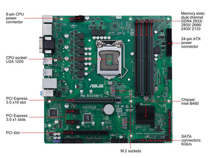 ASUS PRO B460M-C/CSM LGA 1200 Intel B460 SATA 6Gb/s Micro ATX Intel Motherboard