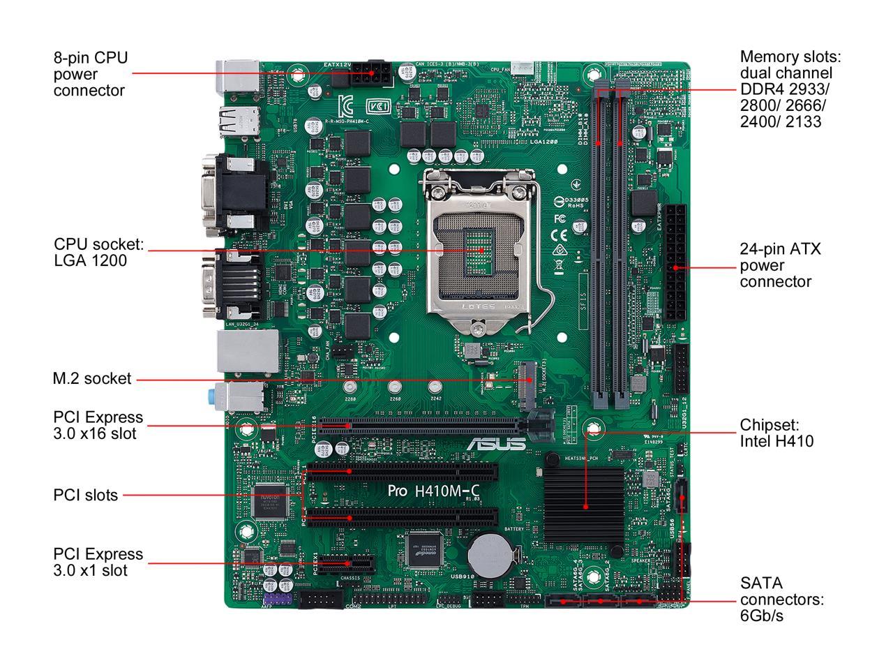 ASUS PRO H410M-C/CSM LGA 1200 Intel H410 SATA 6Gb/s Micro ATX Intel Motherboard