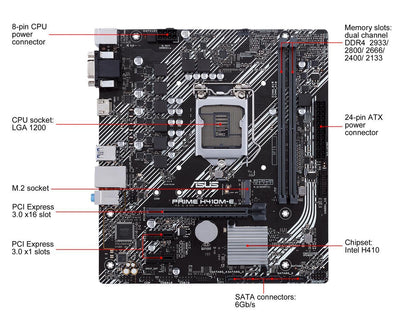ASUS PRIME H410M-E LGA 1200 Intel H410 SATA 6Gb/s Micro ATX Intel Motherboard