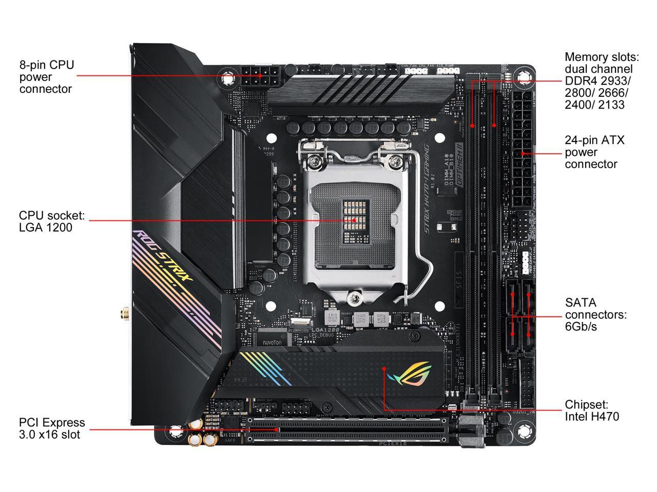 ASUS ROG STRIX H470-I GAMING LGA 1200 Intel H470 SATA 6Gb/s Mini ITX Intel Motherboard