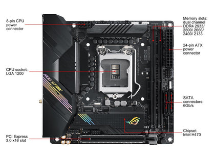 ASUS ROG STRIX H470-I GAMING LGA 1200 Intel H470 SATA 6Gb/s Mini ITX Intel Motherboard