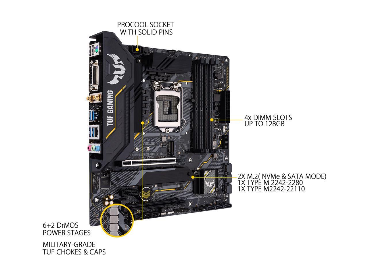 ASUS TUF GAMING B460M-PLUS (WI-FI) LGA 1200 Intel B460 SATA 6Gb/s Micro ATX Intel Motherboard