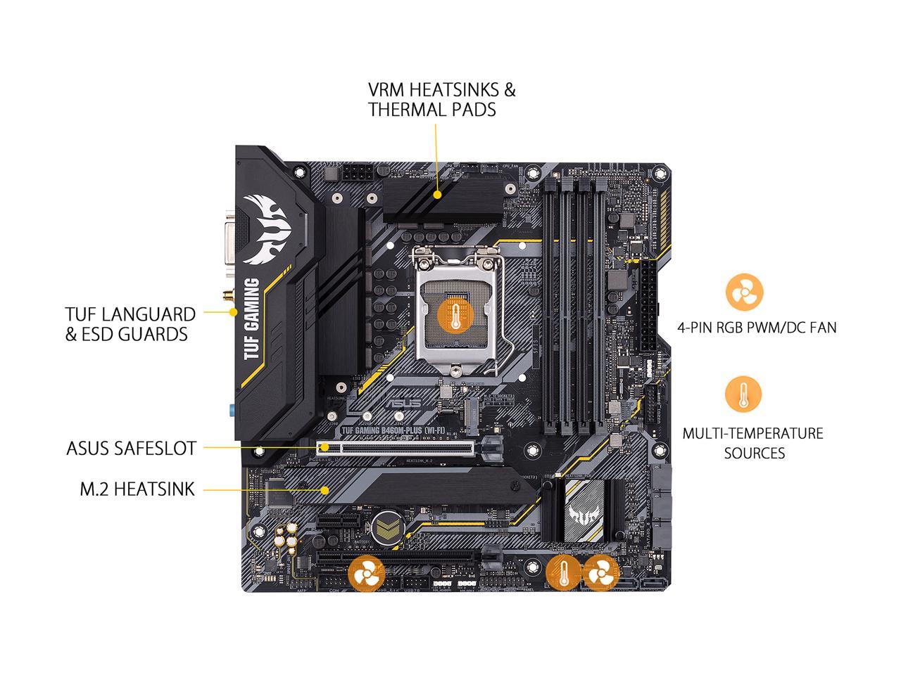 ASUS TUF GAMING B460M-PLUS (WI-FI) LGA 1200 Intel B460 SATA 6Gb/s Micro ATX Intel Motherboard