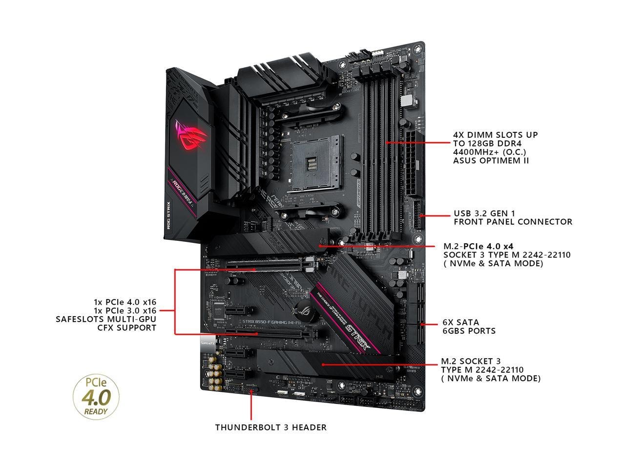 ASUS ROG Strix B550-F Gaming (WiFi 6) AMD AM4 (3rd Gen Ryzen) ATX Gaming Motherboard (PCIe 4.0, 2.5Gb LAN, BIOS FlashBack, HDMI 2.1, Addressable Gen 2 RGB Header and AURA Sync)