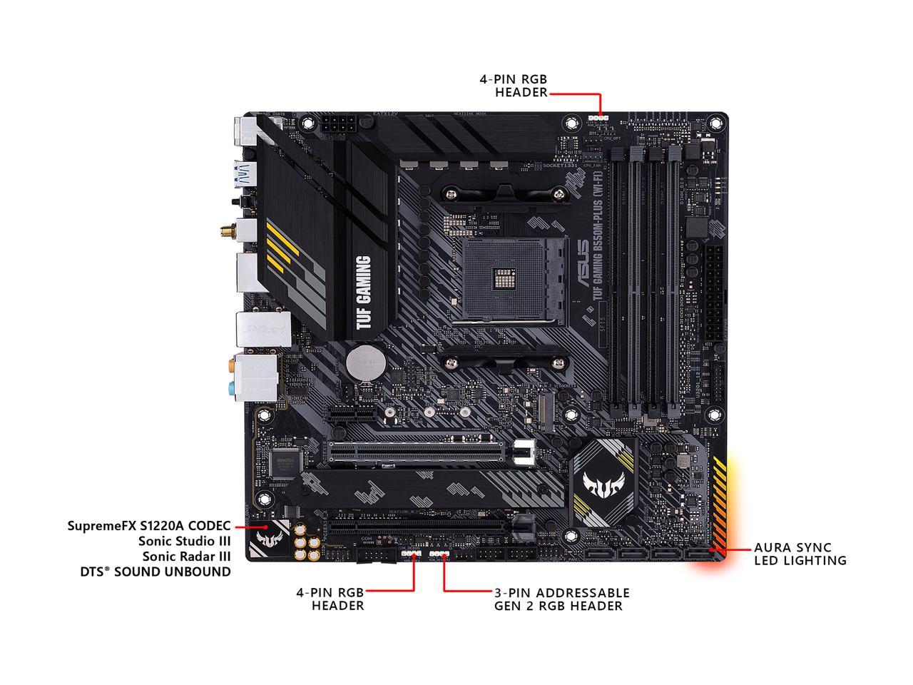 ASUS TUF GAMING B550M-PLUS (Wi-Fi) AMD AM4 (3rd Gen Ryzen) Micro ATX Gaming Motherboard (PCIe 4.0, 2.5Gb LAN, BIOS FlashBack, HDMI 2.1, USB 3.2 Gen 2, Addressable Gen 2 RGB Header and AURA Sync)
