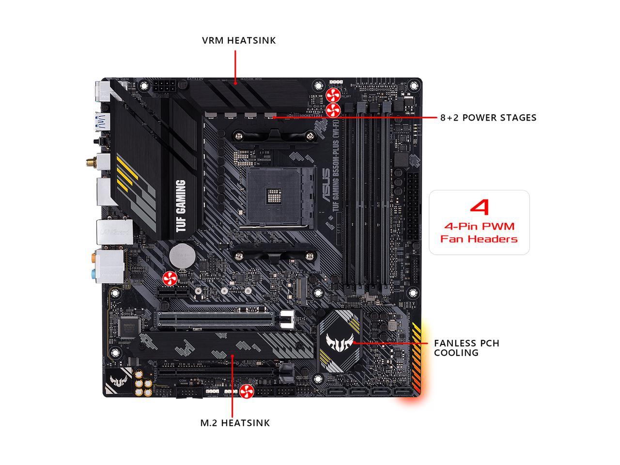 ASUS TUF GAMING B550M-PLUS AMD AM4 (3rd Gen Ryzen) Micro ATX Gaming Motherboard (PCIe 4.0, 2.5Gb LAN, BIOS FlashBack, HDMI 2.1, USB 3.2 Gen 2, Addressable Gen 2 RGB Header and AURA Sync)