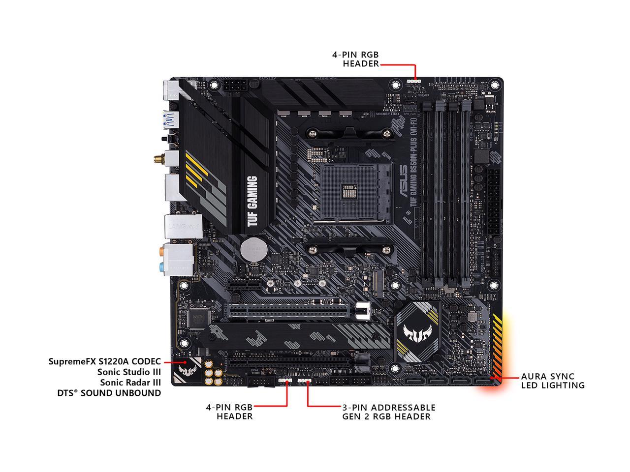 ASUS TUF GAMING B550M-PLUS AMD AM4 (3rd Gen Ryzen) Micro ATX Gaming Motherboard (PCIe 4.0, 2.5Gb LAN, BIOS FlashBack, HDMI 2.1, USB 3.2 Gen 2, Addressable Gen 2 RGB Header and AURA Sync)