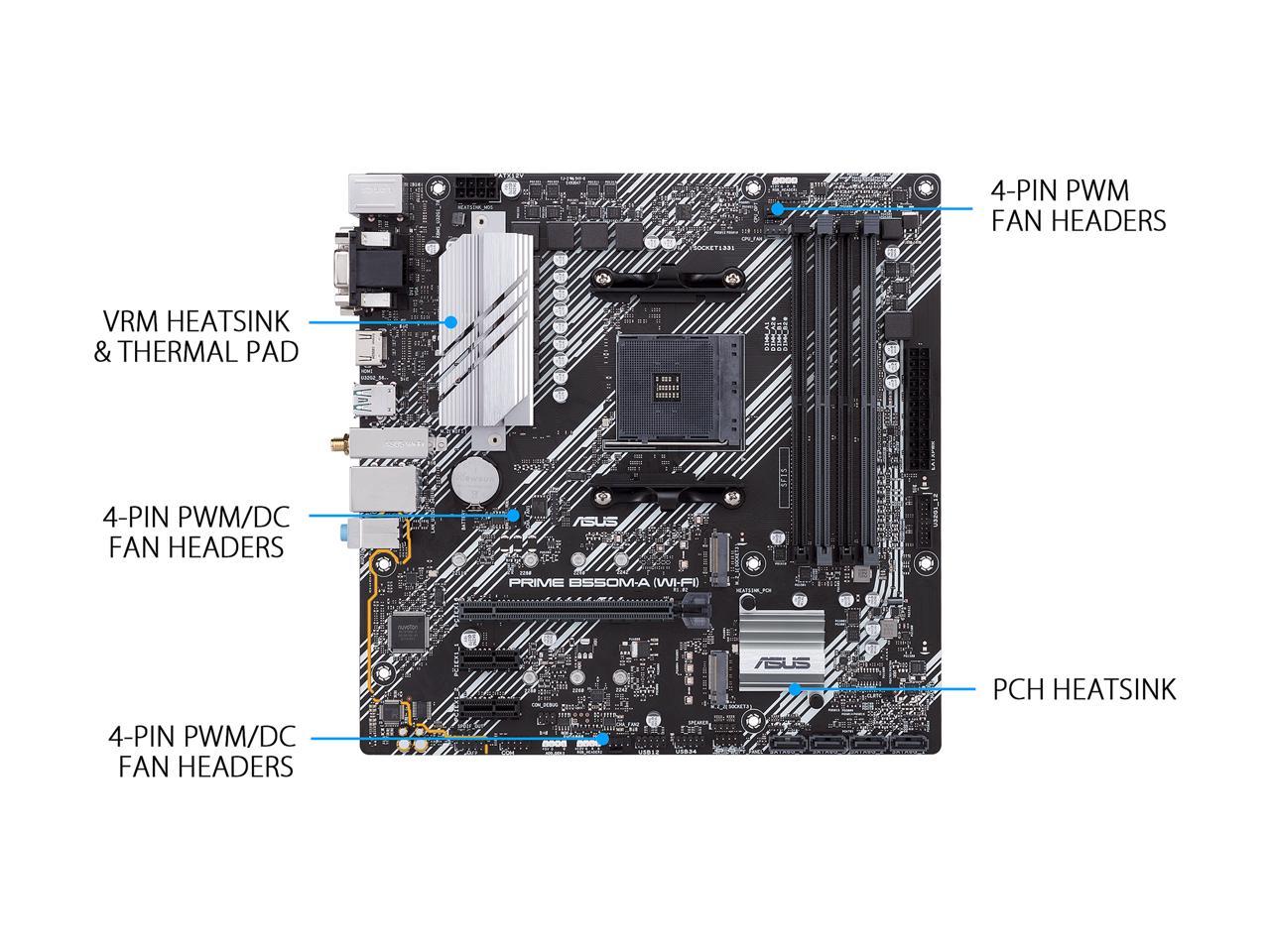 ASUS Prime B550M-A WiFi AMD AM4 (3rd Gen Ryzen) Micro ATX Motherboard (PCIe 4.0, WiFi 6, ECC Memory, 1Gb LAN, HDMI 2.1/D-Sub, 4K@60HZ, Addressable Gen 2 RGB Header and Aura Sync)