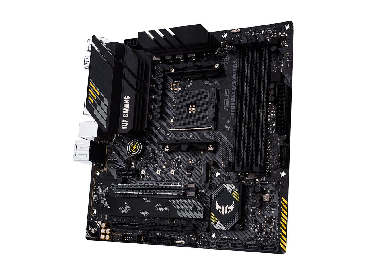 ASUS TUF GAMING B450M-PRO S AMD AM4 (3rd Gen Ryzen) Micro ATX Gaming Motherboard (8+2 DrMOS Power Stages, 2.5Gb LAN, BIOS FlashBack, AI Noise-Canceling Microphone, USB 3.2 Gen 2 Type-A and Type-C, HDMI, DP, and AURA Sync RGB)