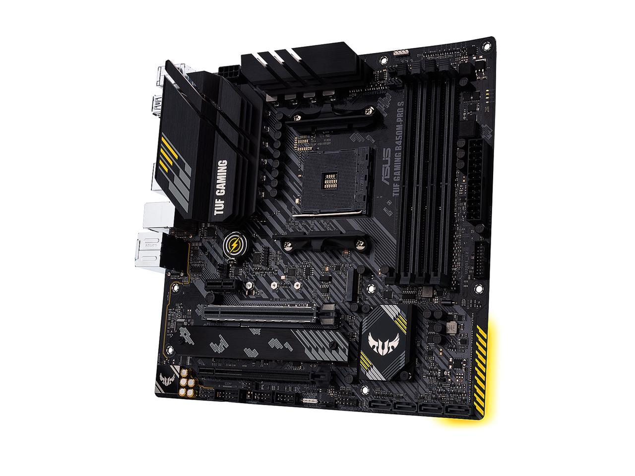 ASUS TUF GAMING B450M-PRO S AMD AM4 (3rd Gen Ryzen) Micro ATX Gaming Motherboard (8+2 DrMOS Power Stages, 2.5Gb LAN, BIOS FlashBack, AI Noise-Canceling Microphone, USB 3.2 Gen 2 Type-A and Type-C, HDMI, DP, and AURA Sync RGB)