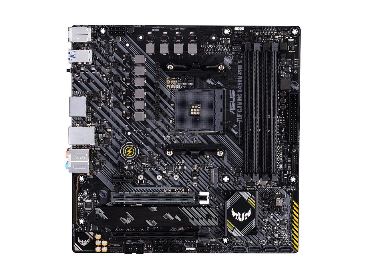 ASUS TUF GAMING B450M-PRO S AMD AM4 (3rd Gen Ryzen) Micro ATX Gaming Motherboard (8+2 DrMOS Power Stages, 2.5Gb LAN, BIOS FlashBack, AI Noise-Canceling Microphone, USB 3.2 Gen 2 Type-A and Type-C, HDMI, DP, and AURA Sync RGB)