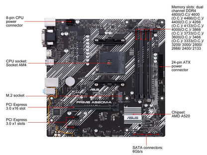 ASUS PRIME A520M-A/CSM AM4 AMD A520 SATA 6Gb/s Micro ATX AMD Motherboard