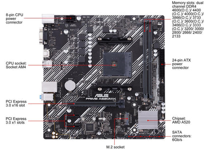 ASUS PRIME A520M-K AM4 AMD A520 SATA 6Gb/s Micro ATX AMD Motherboard