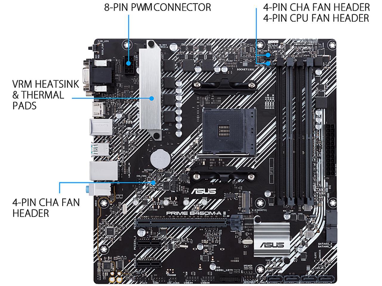 ASUS Prime B450M-A II AM4 AMD B450 SATA 6Gb/s Micro ATX AMD Motherboard