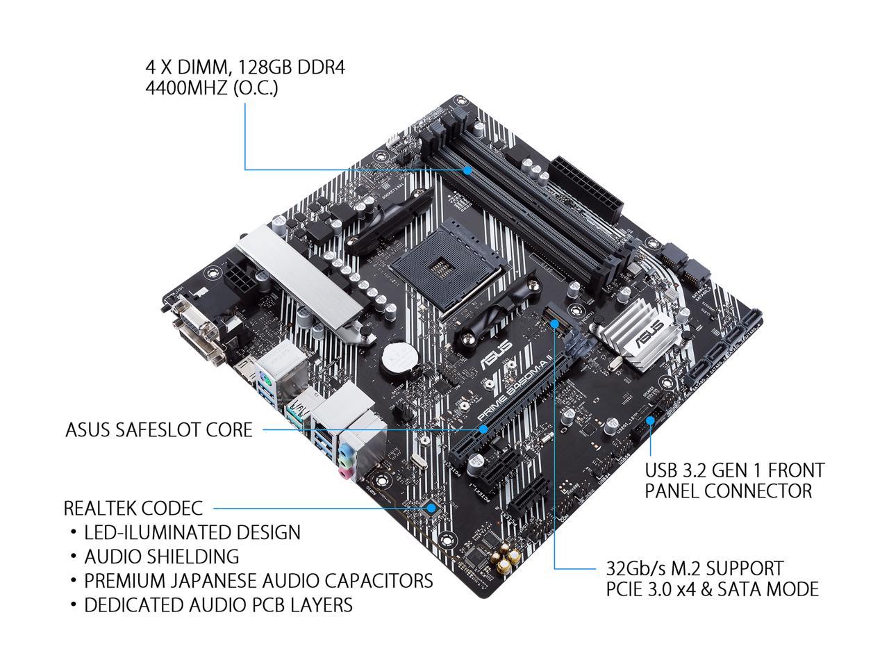 ASUS Prime B450M-A II AM4 AMD B450 SATA 6Gb/s Micro ATX AMD Motherboard