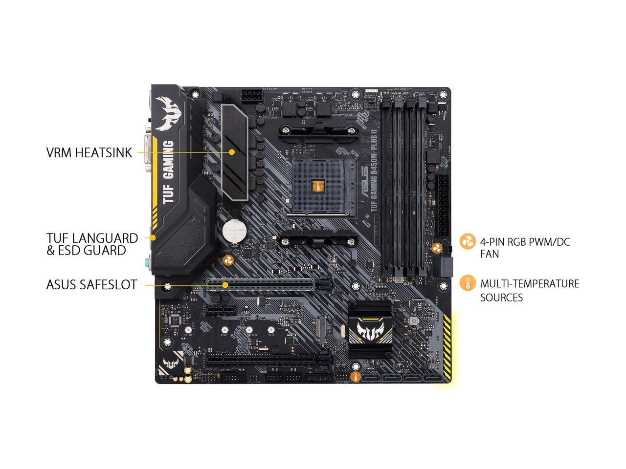 ASUS TUF GAMING B450M-PLUS II AM4 AMD B450 SATA 6Gb/s Micro ATX AMD Motherboard