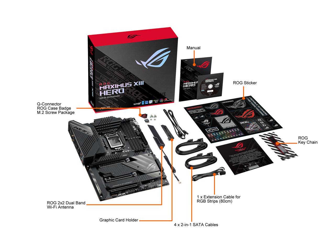ASUS ROG Maximus XIII Hero (WiFi 6E) Z590 LGA 1200 (Intel 11th/10th Gen) ATX Gaming Motherboard (PCIe 4.0, 14+2 Power Stages, DDR4 5333+, Dual 2.5Gb LAN, Thunderbolt 4 Onboard, Bluetooth v5.2, Quad M.2/NVMe SSD, Aura RGB Lighting)